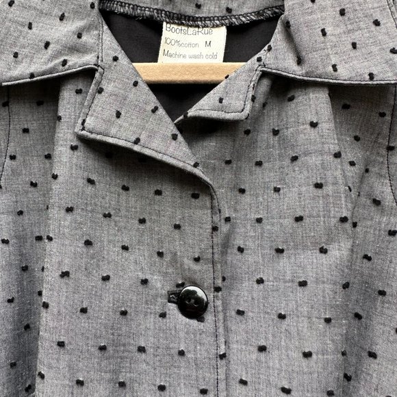 Vintage Dotted Dress with pockets & black pleated trim ~ Gray & Black - Picture 7 of 11